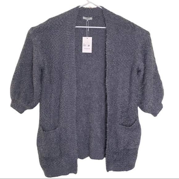 FRNCH Paris gray cardigan sweater fuzzy eyelash longline pockets smash n… - Picture 3 of 8